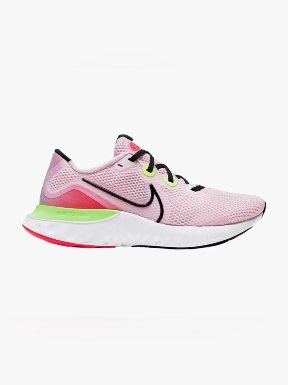 Nike Pink Mesh Running Shoe with Neon Green and Black Details